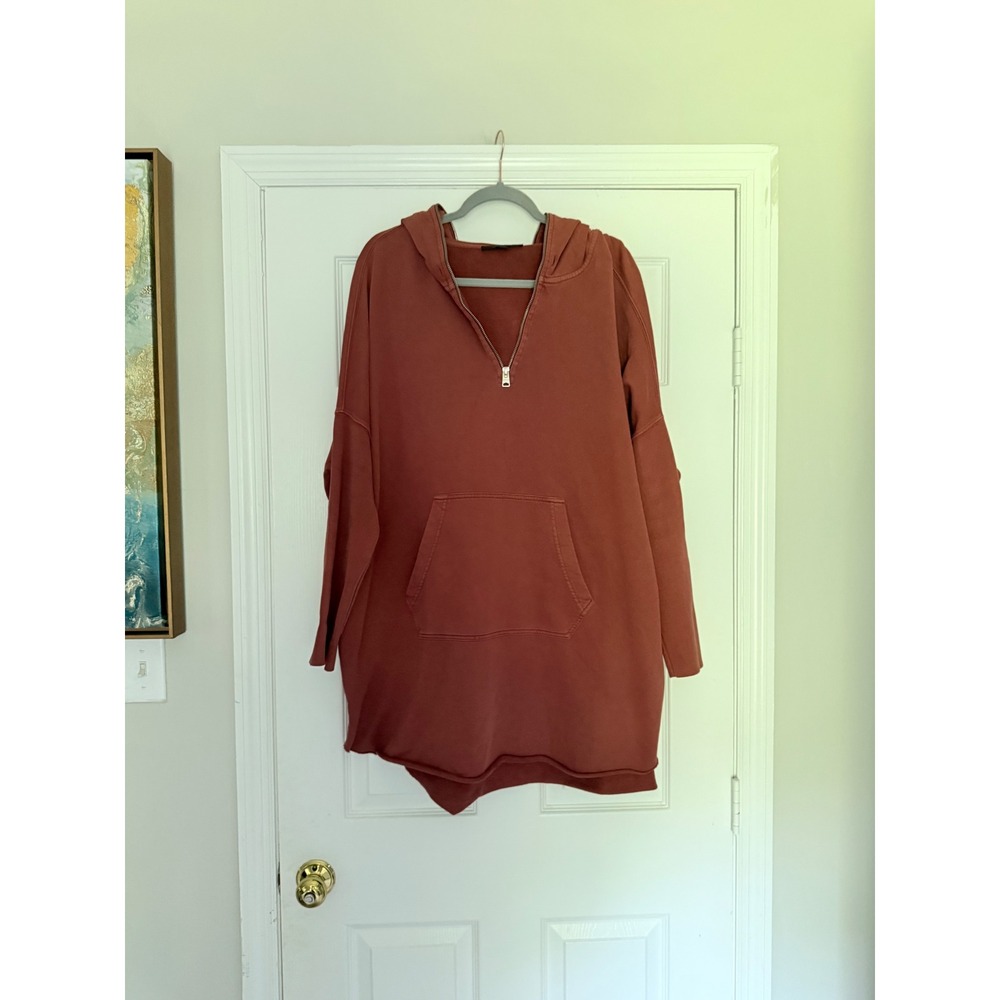 All Saints Xonda Hoody Dress L Rose Cotton Quarter Zip Hooded Sweatshirt Dress - Picture 2 of 9